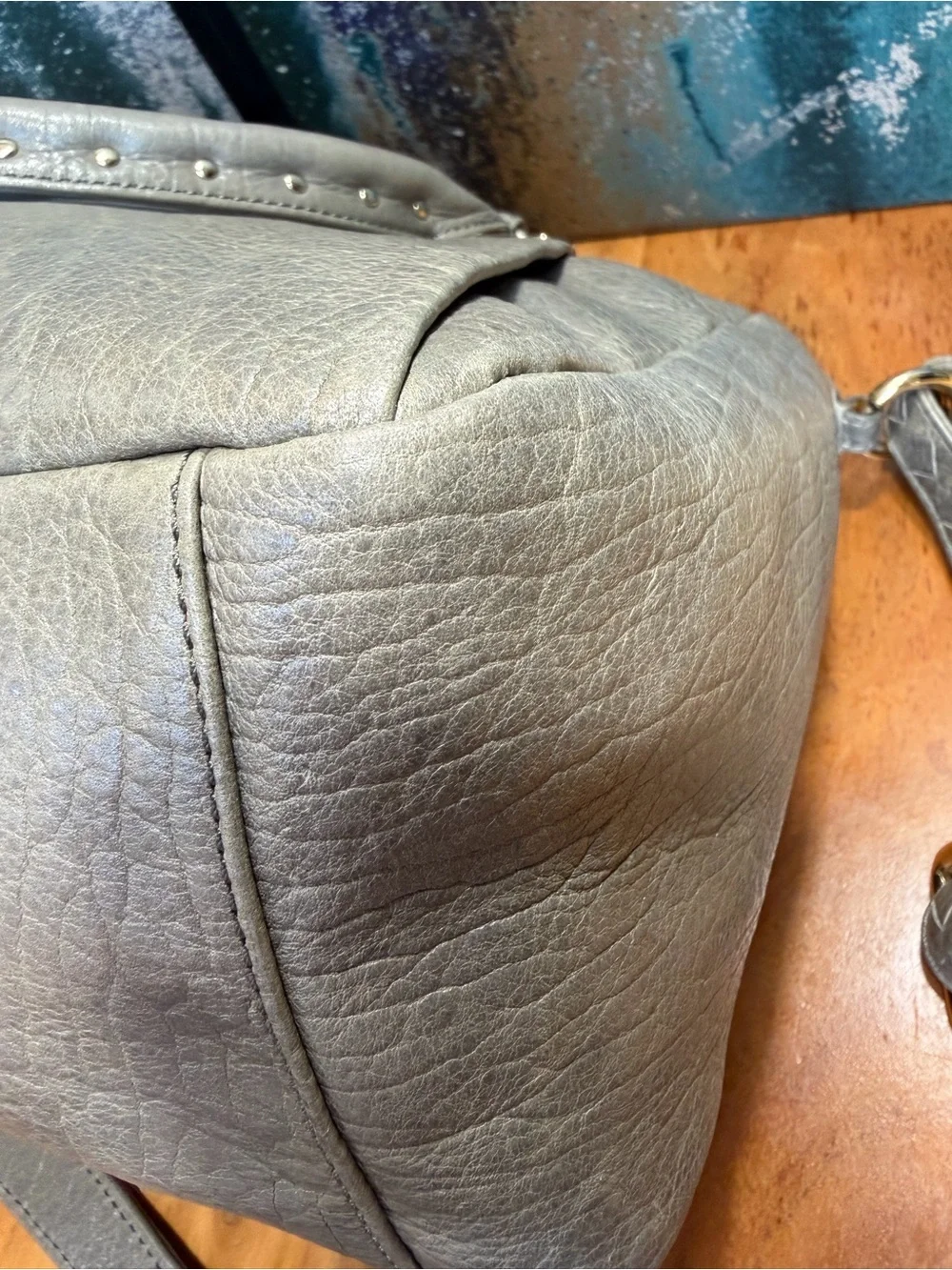 Elliott Lucca Leather Classic 2010s Albertine Metallic Pewter Bag